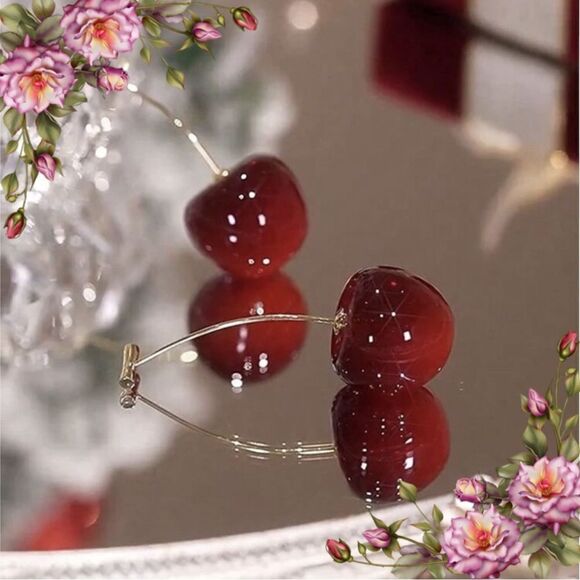 Creative Cute Cherry Stud Earrings, Colorful Cherry Dangle Earrings - Picture 1 of 10